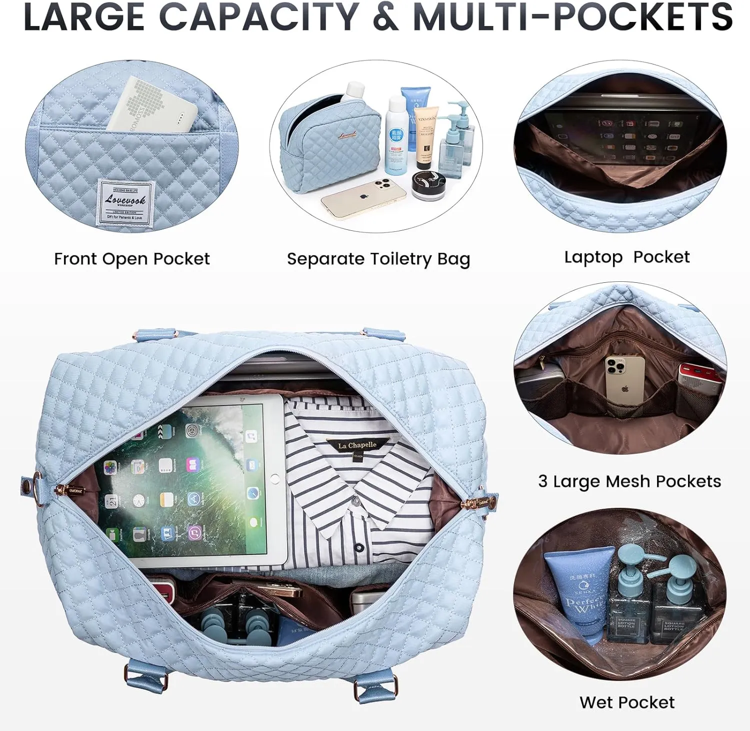 LOVEVOOK Travel Duffle Bag,Weekender Bags for Women with Shoe CompartmentCarry on Overnight Bag with Toiletry Bag,Gym Duffel Bag with Wet Pocket, Hospital Bags for Labor and Delivery