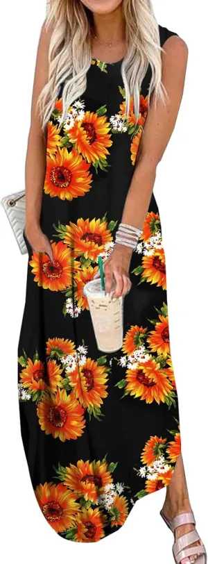 LRISES Womens Summer Short Sleeve Maxi Dress Casual Loose Tie Dye V Neck Split Long Tshirt Beach Dresses with Pockets