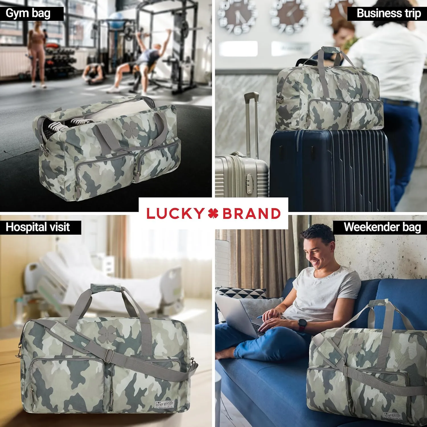 Lucky Travel Duffel Bags 115L, Gym Bag, Travel Bag & Large Duffle Bag for Men, Foldable Overnight Weekender Bags for Women & Men with Adjustable Shoulder Strap, Camo