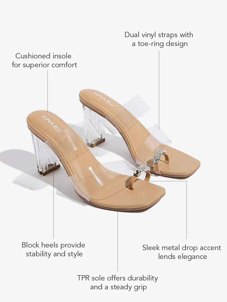 LUNA BLU Beige Toe-Ring Vinyl Heel Sandals