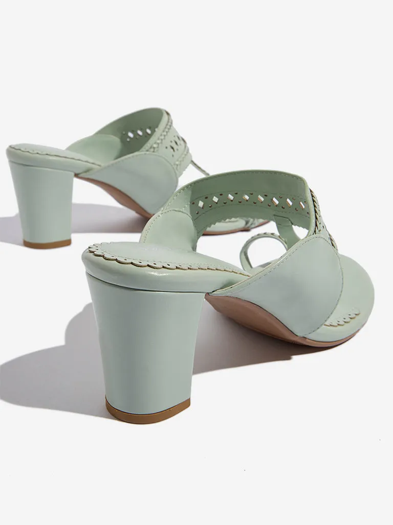 LUNA BLU Mint Kolhapuri Block-Heel Sandals