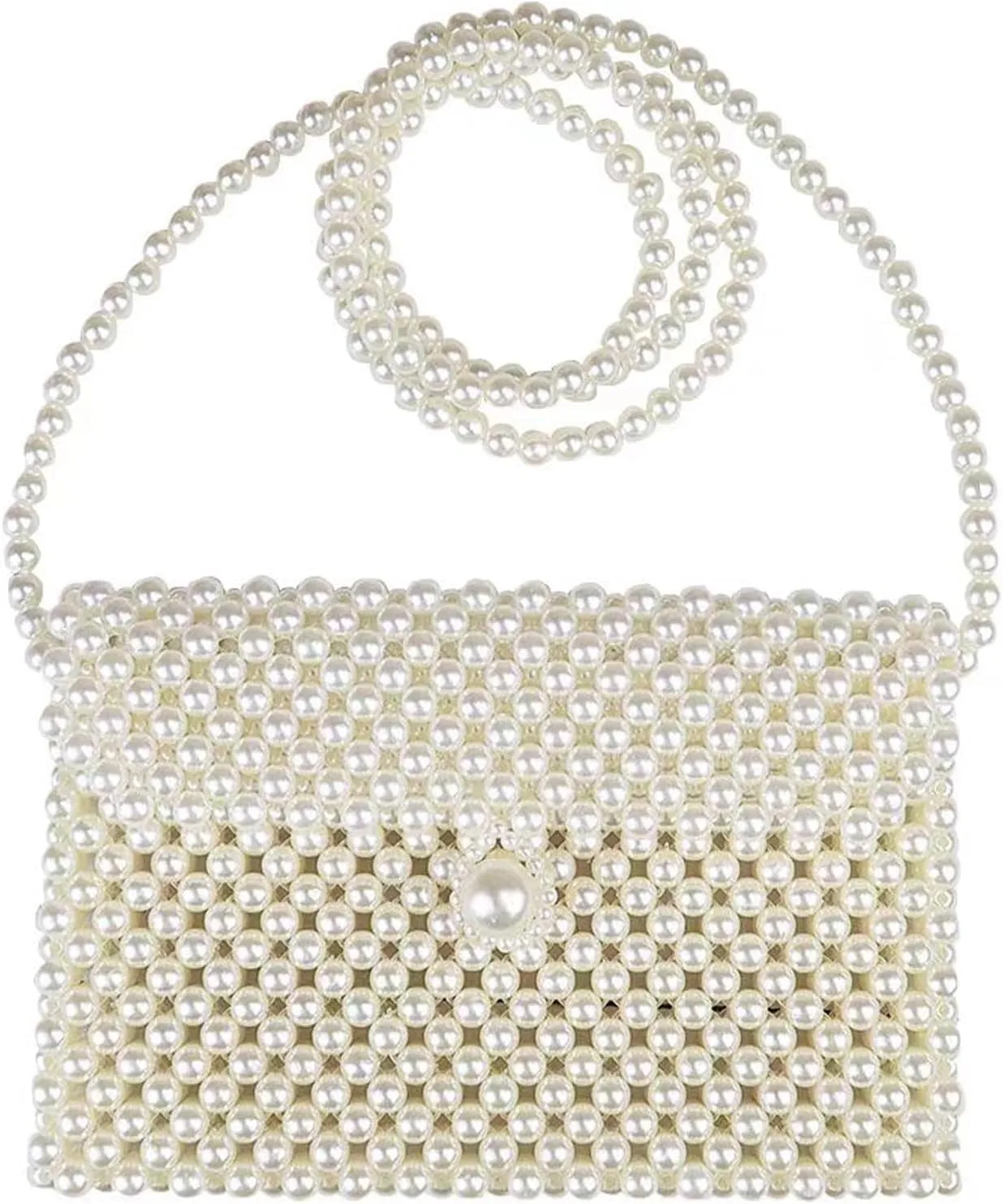 Luxury Pearl Bag Chain Bag Purse Bags, Artificial Pearl Clutch Crossbody Handmade Bags Evening Bags for Party Wedding Bridal Party Travel Prom(White)