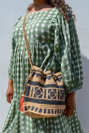 M.A.B.E Pari Raffia Natural/Indigo Pouch