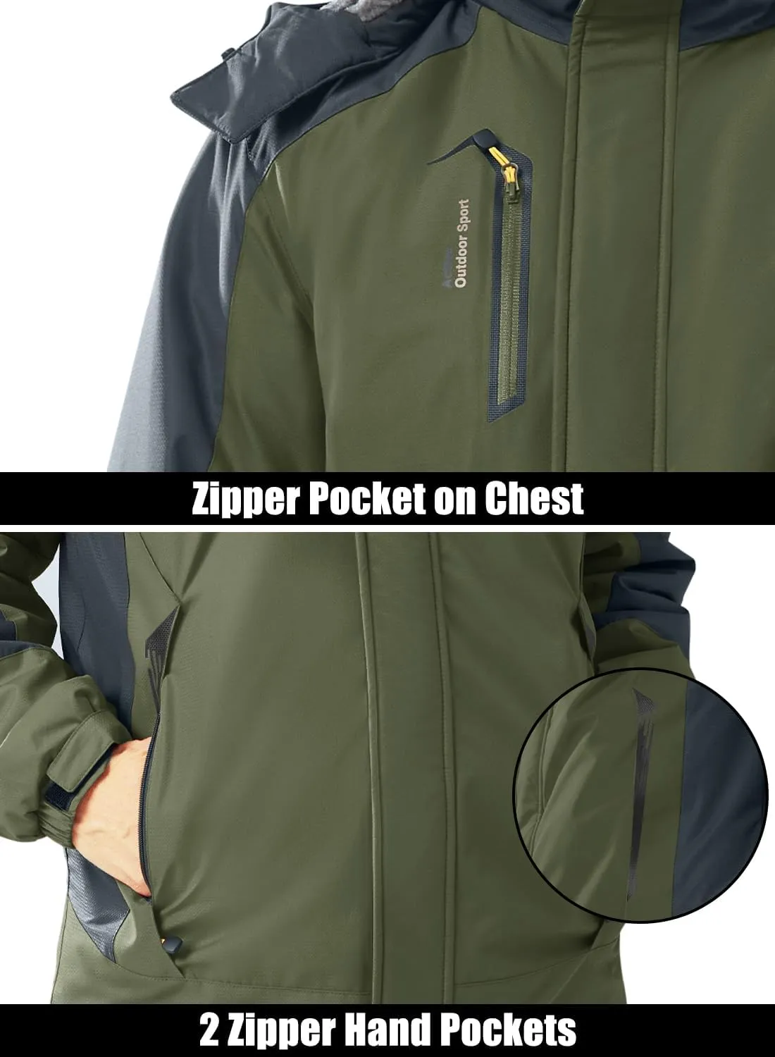 MAGCOMSEN Men's Winter Coats Water Resistant Ski Snow Jacket Warm Fleece Parka Raincoats with Multi-Pockets