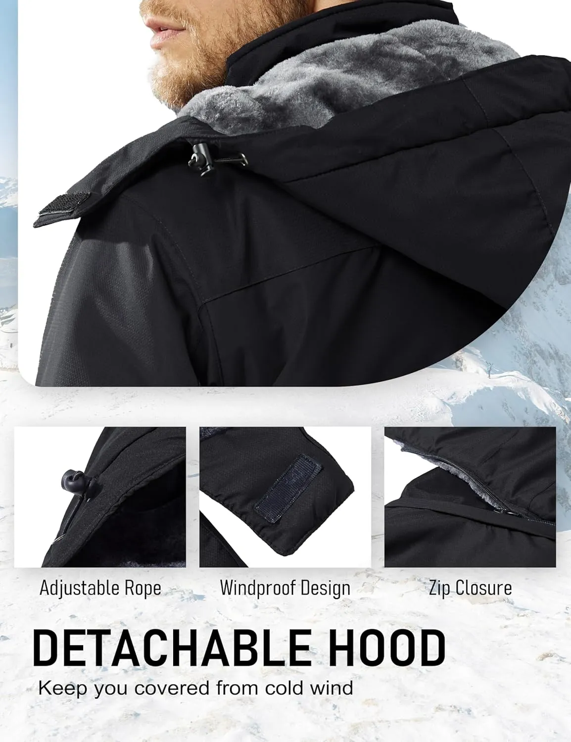 MAGCOMSEN Men's Winter Coats Water Resistant Ski Snow Jacket Warm Fleece Parka Raincoats with Multi-Pockets