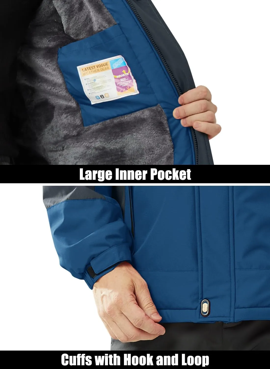 MAGCOMSEN Men's Winter Coats Water Resistant Ski Snow Jacket Warm Fleece Parka Raincoats with Multi-Pockets