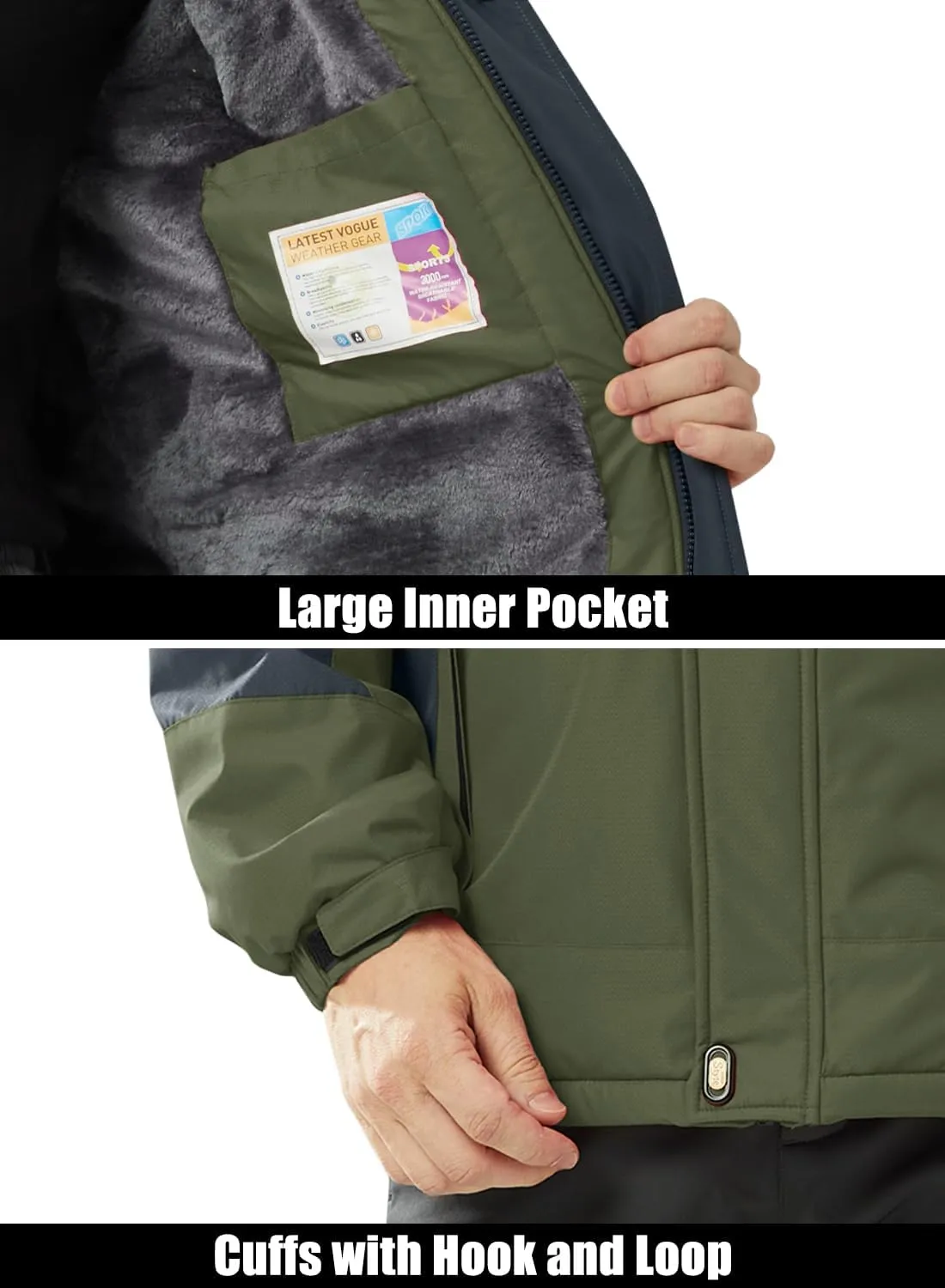MAGCOMSEN Men's Winter Coats Water Resistant Ski Snow Jacket Warm Fleece Parka Raincoats with Multi-Pockets
