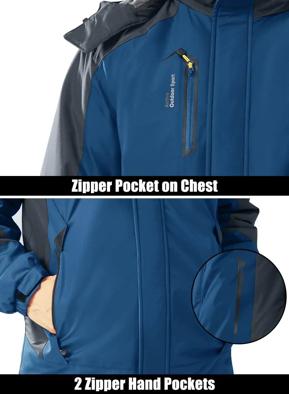 MAGCOMSEN Men's Winter Coats Water Resistant Ski Snow Jacket Warm Fleece Parka Raincoats with Multi-Pockets