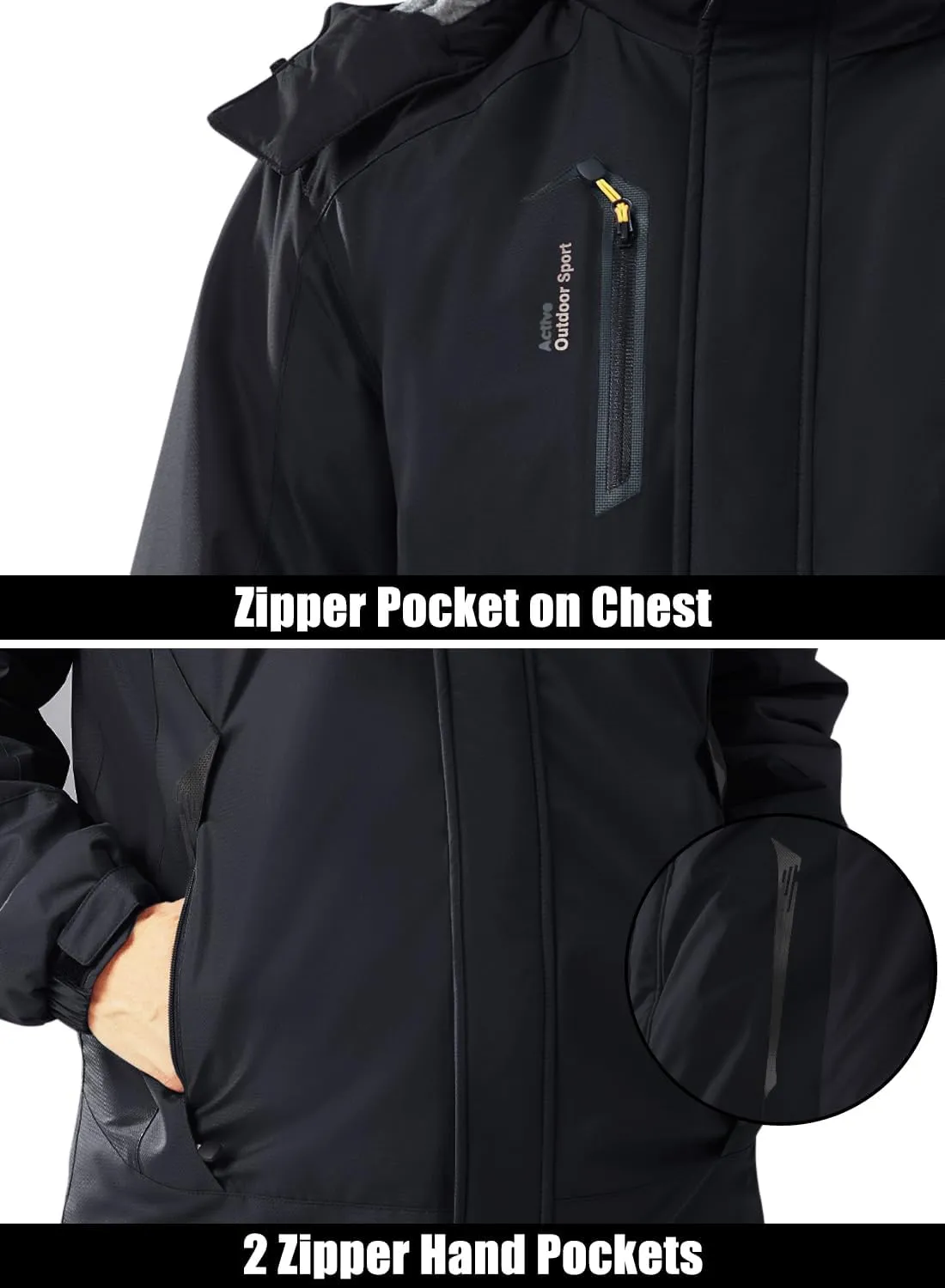 MAGCOMSEN Men's Winter Coats Water Resistant Ski Snow Jacket Warm Fleece Parka Raincoats with Multi-Pockets
