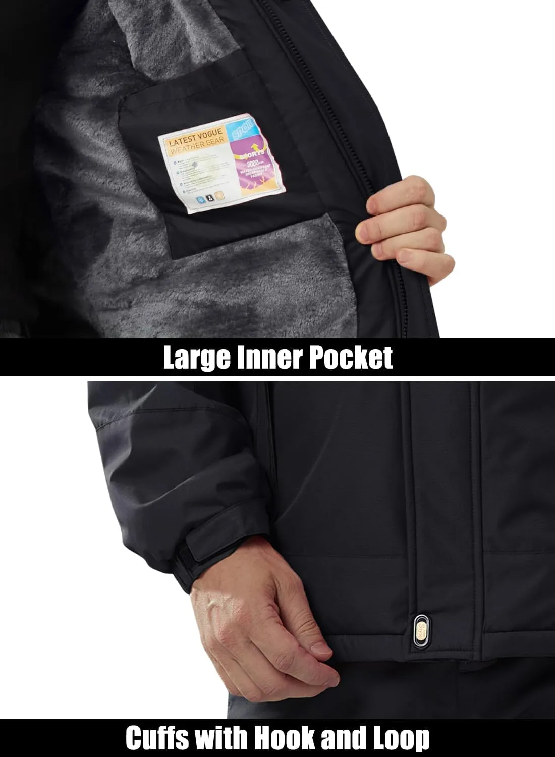 MAGCOMSEN Men's Winter Coats Water Resistant Ski Snow Jacket Warm Fleece Parka Raincoats with Multi-Pockets