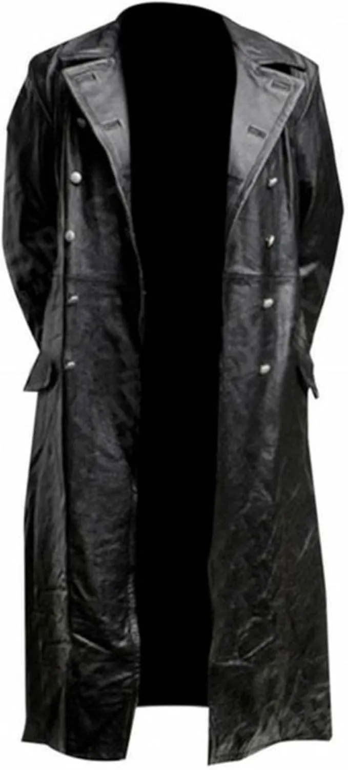 Maiyifu-GJ Mens Retro Faux Leather Trench Coat Full Length Steampunk Long Overcoat Vintage Open Front Cardigan Jacket