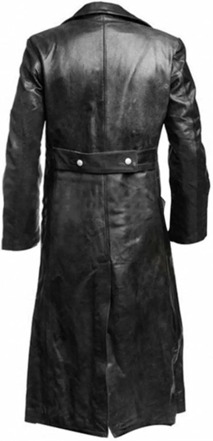 Maiyifu-GJ Mens Retro Faux Leather Trench Coat Full Length Steampunk Long Overcoat Vintage Open Front Cardigan Jacket