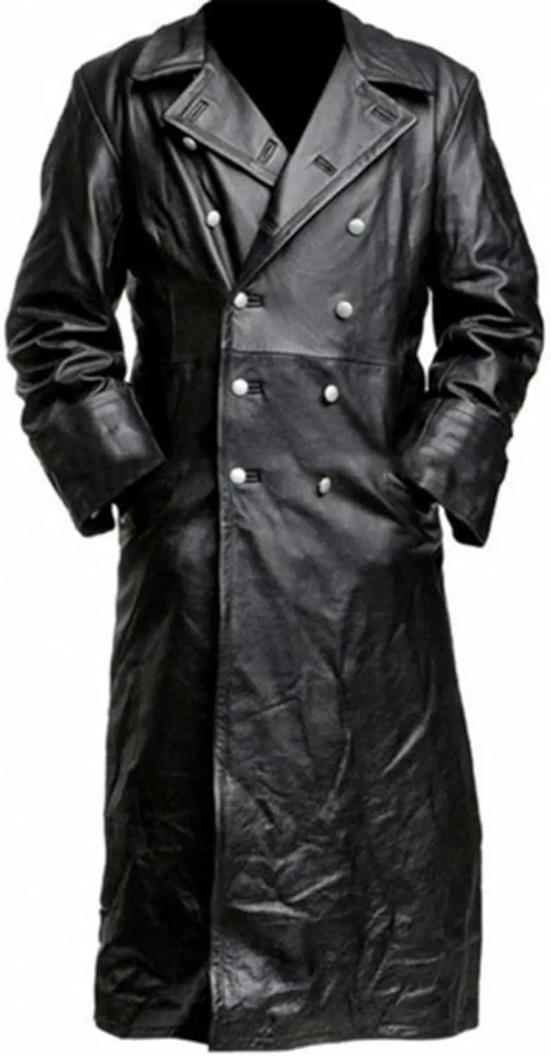 Maiyifu-GJ Mens Retro Faux Leather Trench Coat Full Length Steampunk Long Overcoat Vintage Open Front Cardigan Jacket