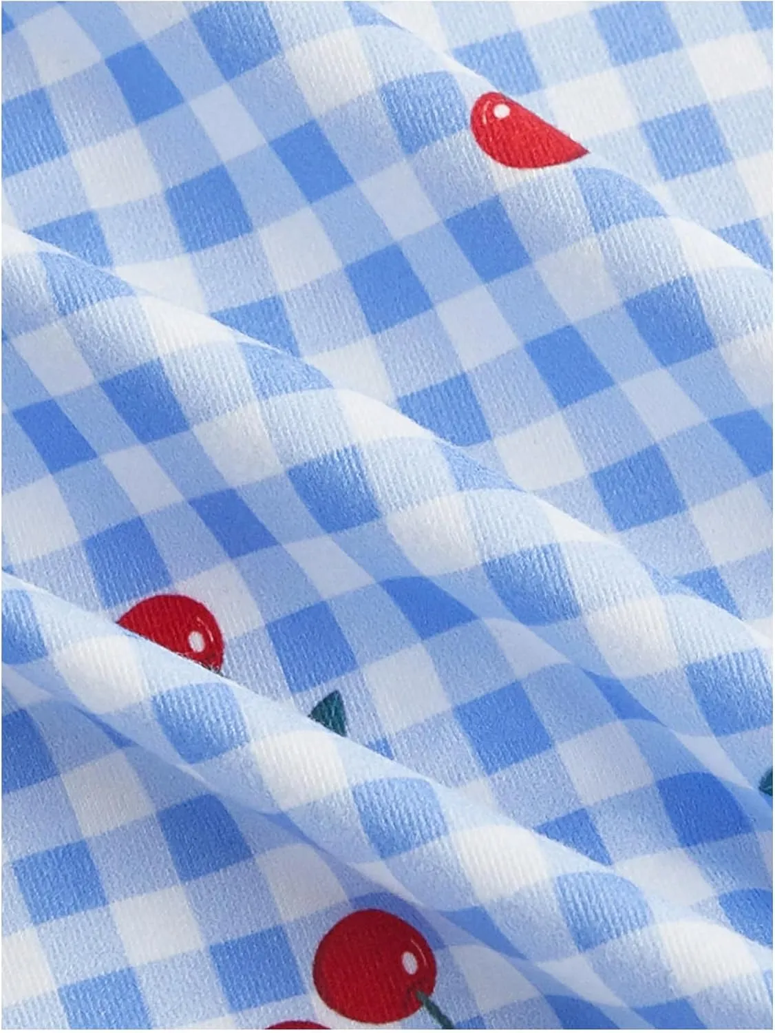 MakeMeChic Women's Gingham Cherry Print Cami Dress Tie Front Sleeveless Mini Dresses Sundress