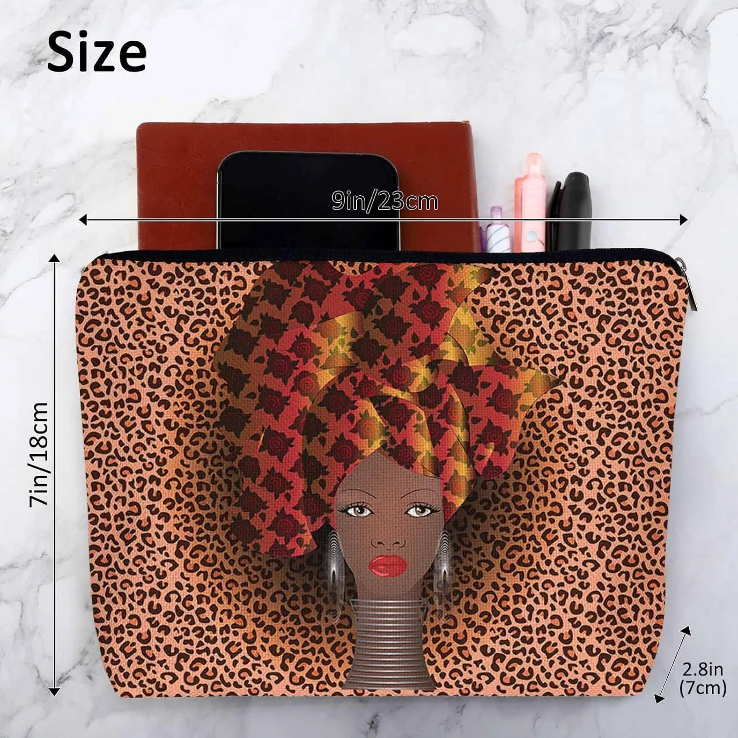 Makeup Bag African Woman, Black African Woman Rose Turban Leopard Print Makeup Bags Travel Cosmetic Bags Toiletry Makeup Organizer Pencil Pouch Cosmetic Bag For Owners Lady Birthday Gifts