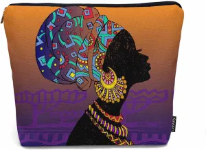 Makeup Bag African Woman Makeup Bags For Purse Pouch, Traditional Black African Woman Travel Toiletry Bag Cosmetic Bag Makeup Bags Flax Makeup Organizer Bag Pencil Pouch For Man Woman
