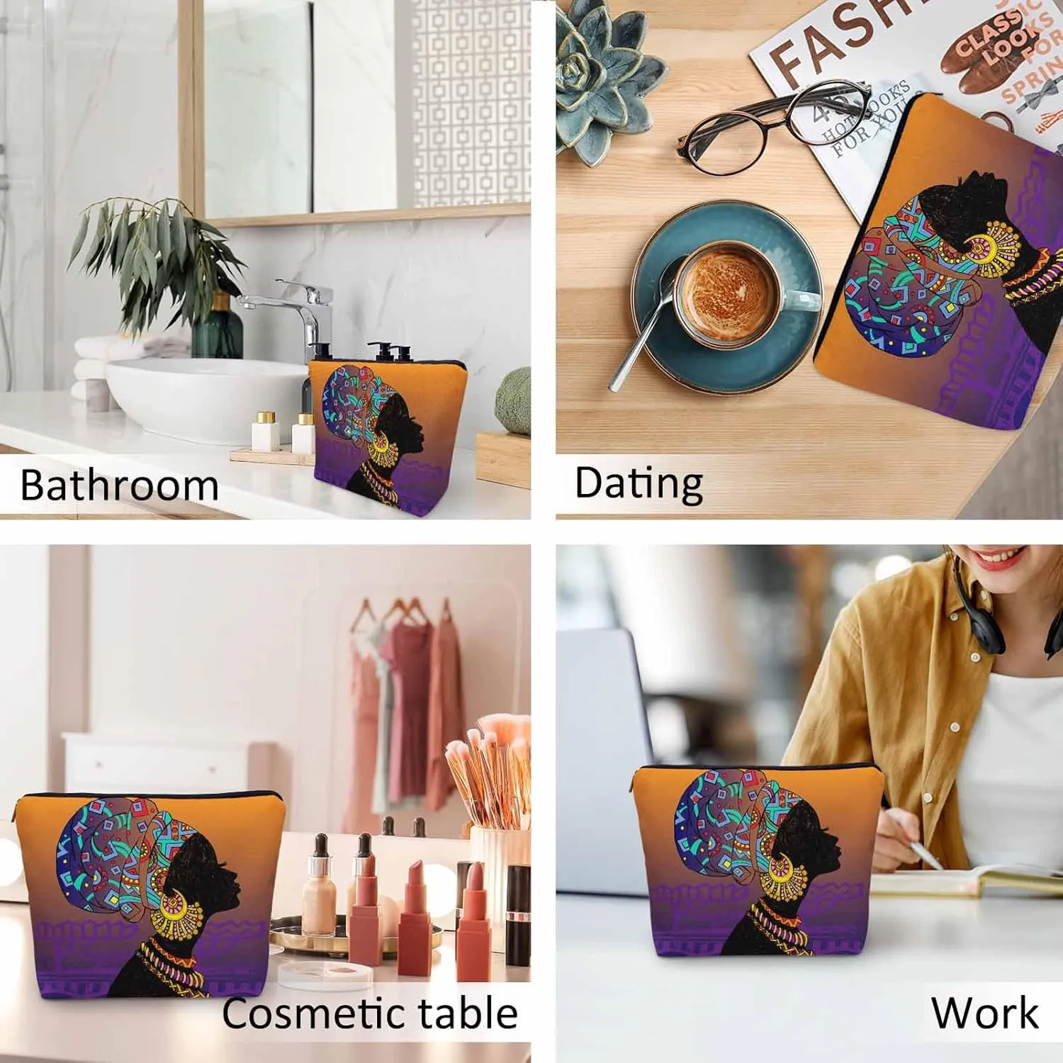 Makeup Bag African Woman Makeup Bags For Purse Pouch, Traditional Black African Woman Travel Toiletry Bag Cosmetic Bag Makeup Bags Flax Makeup Organizer Bag Pencil Pouch For Man Woman