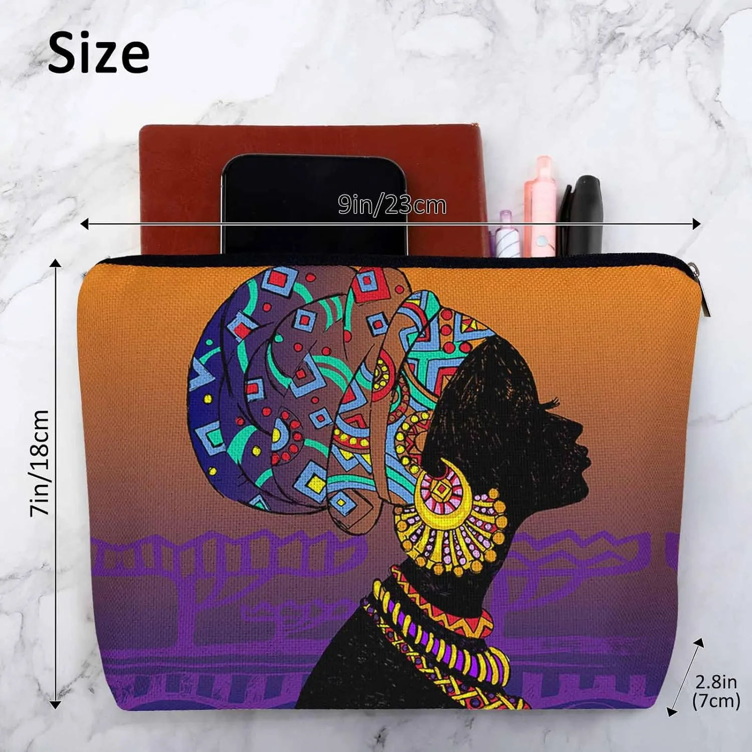Makeup Bag African Woman Makeup Bags For Purse Pouch, Traditional Black African Woman Travel Toiletry Bag Cosmetic Bag Makeup Bags Flax Makeup Organizer Bag Pencil Pouch For Man Woman