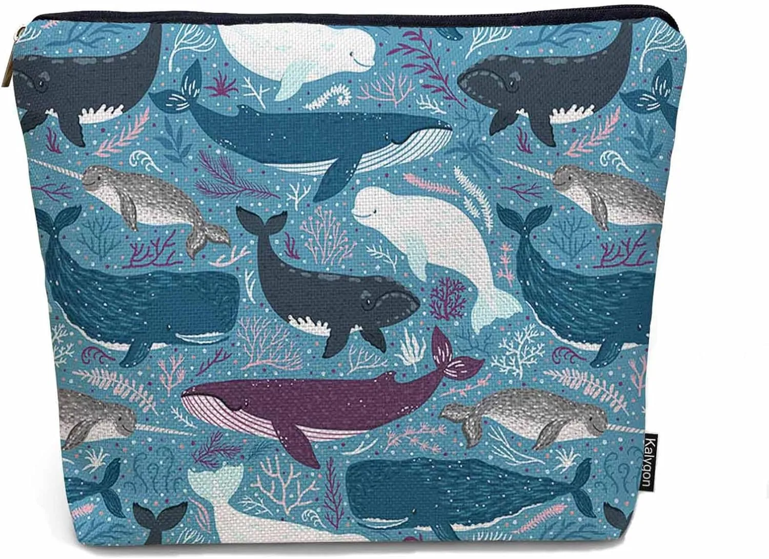Makeup Bag Whale Makeup Bags For Purse Pouch, Ocean Sea Whales Humpback Whale Dolphin Travel Toiletry Bag Cosmetic Bag Makeup Bags Flax Makeup Organizer Bag Pencil Pouch For Man Woman Blue