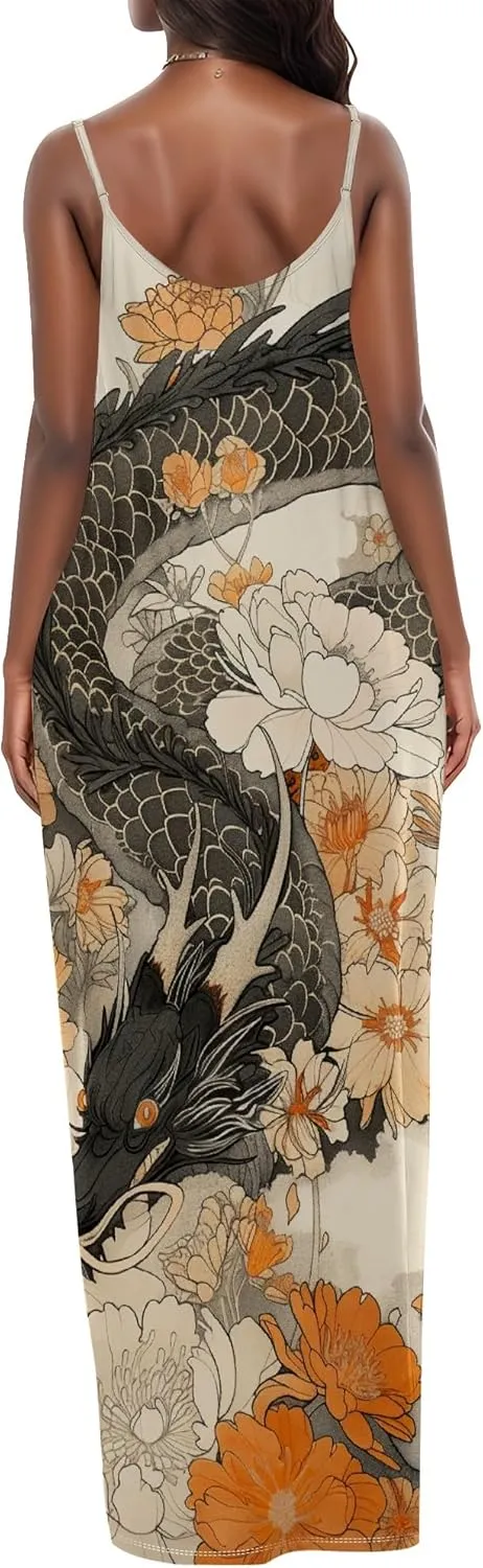 MARSVOVO Summer Dress Sleeveless Fashion Plus Size Spaghetti Strap Sundress with Pockets Plus Size Maxi Dress