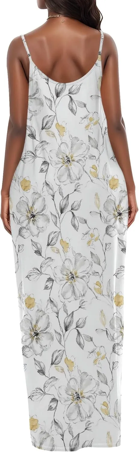 MARSVOVO Summer Dress Sleeveless Fashion Plus Size Spaghetti Strap Sundress with Pockets Plus Size Maxi Dress