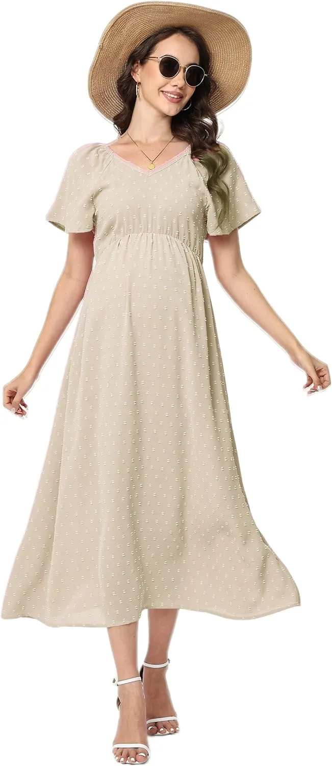 Maternity Dress Women's Off Shoulder Split A Line Casual Maxi Dress Photography Dress for Babyshower
