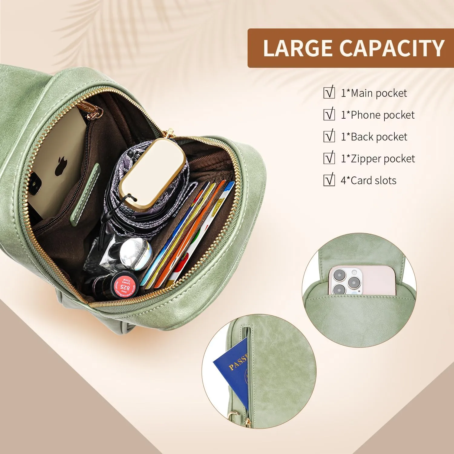 MEITRUE Small Sling Bag for Women Crossbody Bag Vegan Leather Sling Fanny Pack Cell Phone Purse with Adjustable Guitar Strap