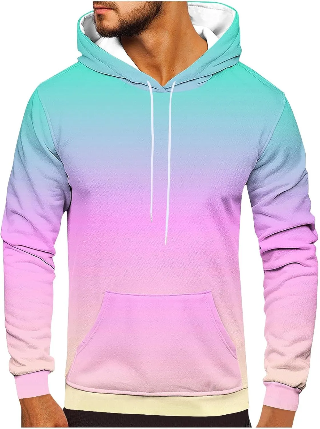 Men Casual Fashion Hooded Sweatshirts Round Neck Print Pullover Long Sleeve Tops Sweatshirt, 2024 Tall and Big Mens