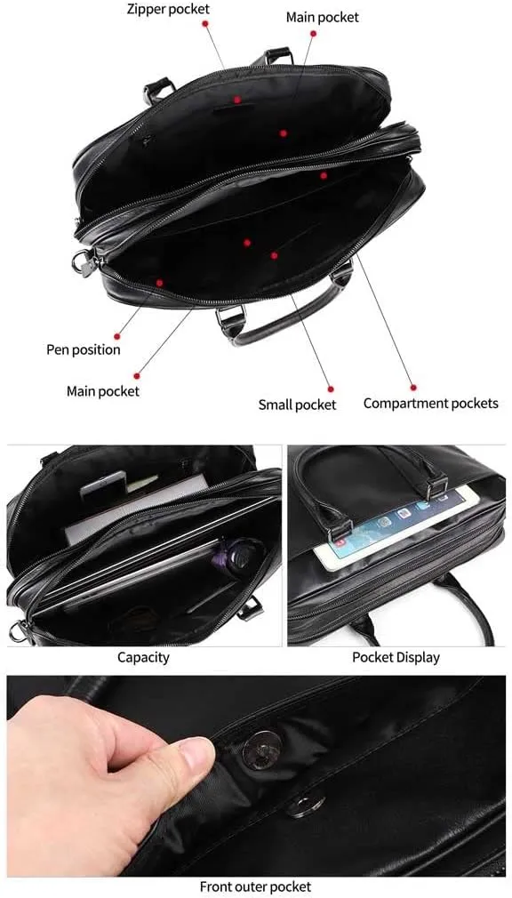 Men Genuine Leather Briefcase Convertible 15. 6 Inch Messenger Bags Handbag Multifunction Business Work Shoulder Bag
