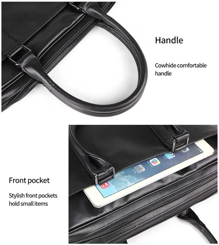 Men Genuine Leather Briefcase Convertible 15. 6 Inch Messenger Bags Handbag Multifunction Business Work Shoulder Bag