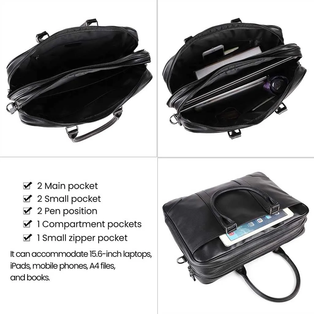 Men Genuine Leather Briefcase Convertible 15. 6 Inch Messenger Bags Handbag Multifunction Business Work Shoulder Bag