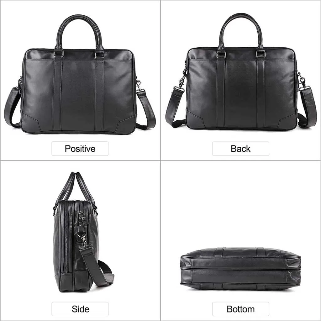 Men Genuine Leather Briefcase Convertible 15. 6 Inch Messenger Bags Handbag Multifunction Business Work Shoulder Bag