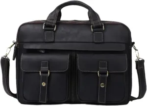 Men's Briefcases Crazy Horse Leather Shoulder Messenger Bags Portfolio 15.6" 17" Laptop Business Office Document Bags