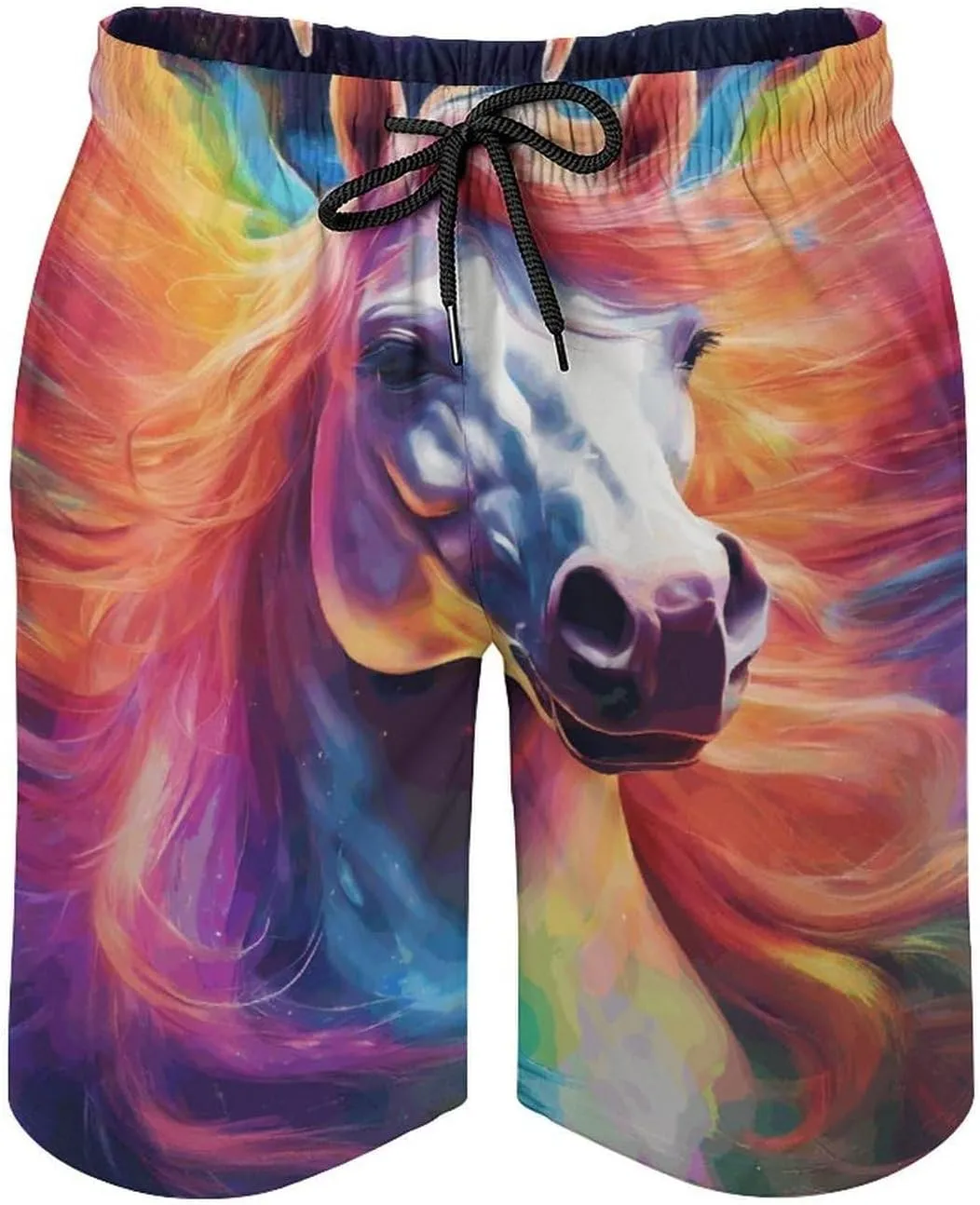 Men's Colorful Horses Swim Trunks Hawaiian Bathing Mesh Lining Suit Swimsuits Beach Shorts with Pockets Novelty