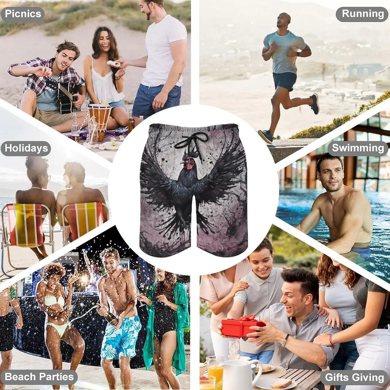 Men's Colorful Horses Swim Trunks Hawaiian Bathing Mesh Lining Suit Swimsuits Beach Shorts with Pockets Novelty
