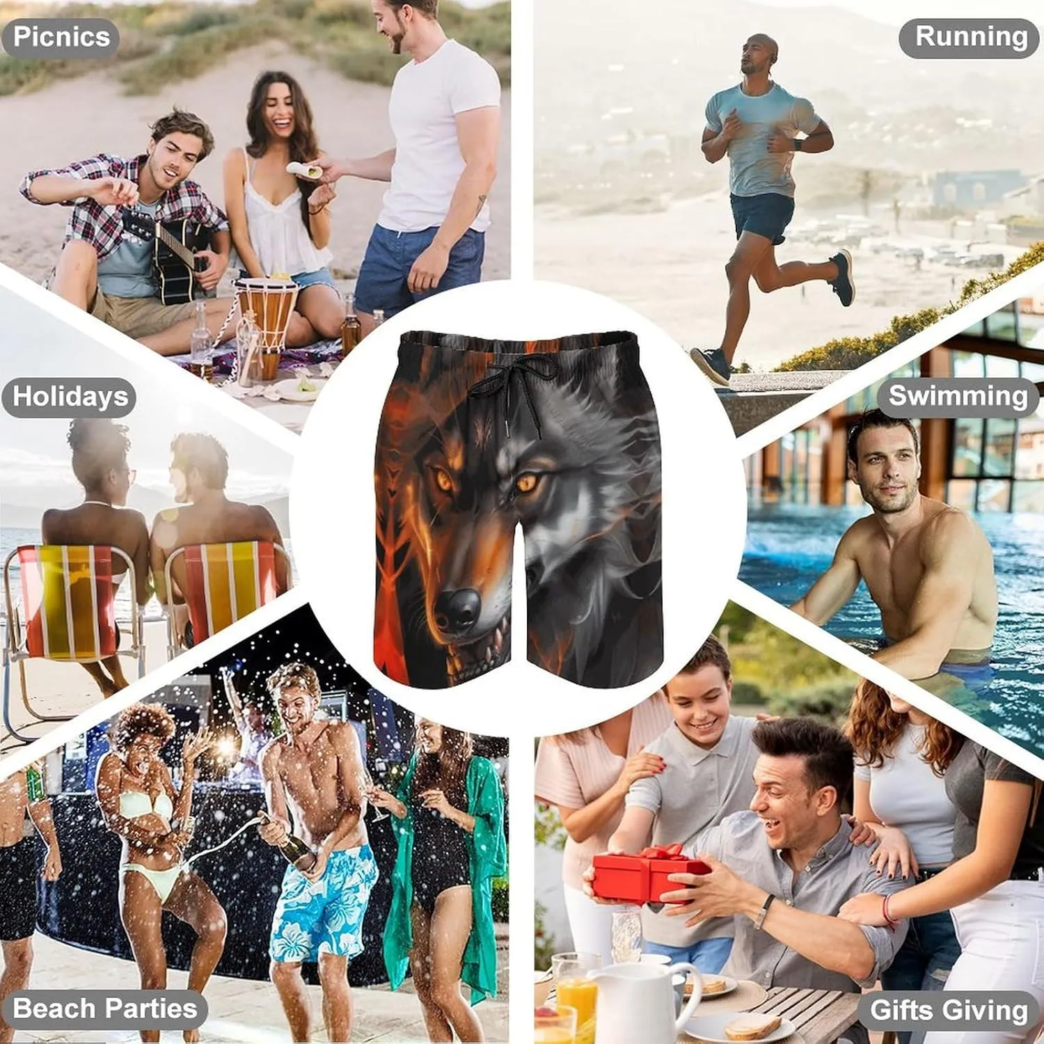 Men's Colorful Horses Swim Trunks Hawaiian Bathing Mesh Lining Suit Swimsuits Beach Shorts with Pockets Novelty