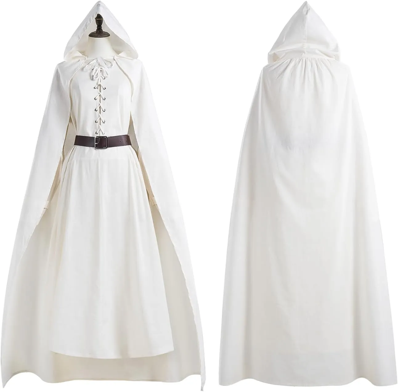 Mens Gandalf Cosplay Costume Rings Wizard Cloak Suit Halloween Outfits Hooded Robe Tunic Dress Hat Belt