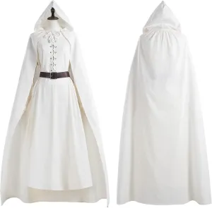 Mens Gandalf Cosplay Costume Rings Wizard Cloak Suit Halloween Outfits Hooded Robe Tunic Dress Hat Belt