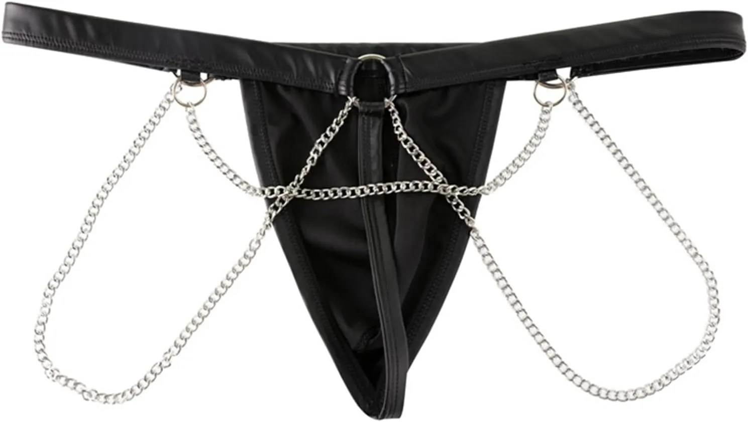 Men's Jockstrap Underwear Faux Leather G-String Thong Metal Chains Panties Bulge Pouch Briefs