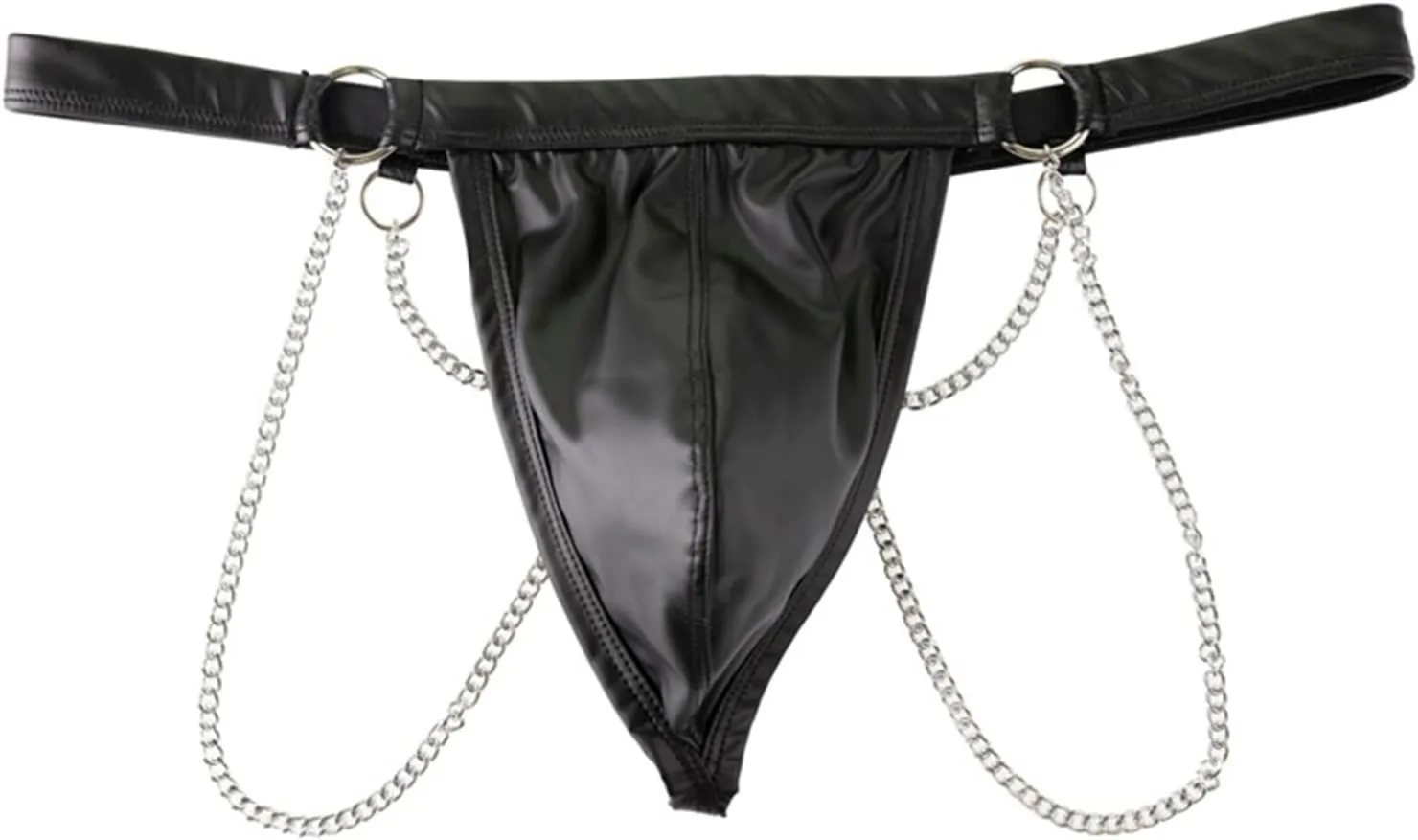 Men's Jockstrap Underwear Faux Leather G-String Thong Metal Chains Panties Bulge Pouch Briefs