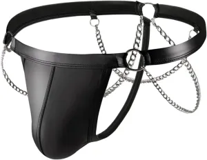 Men's Jockstrap Underwear Faux Leather G-String Thong Metal Chains Panties Bulge Pouch Briefs