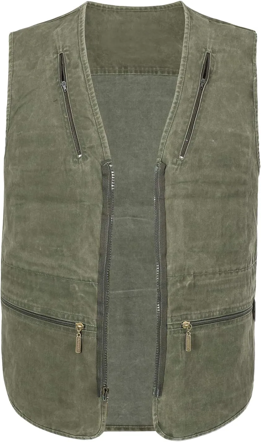 Mens Safari Travel Photo Vest Outdoor Fishing Multi Pocket Jacket Beige