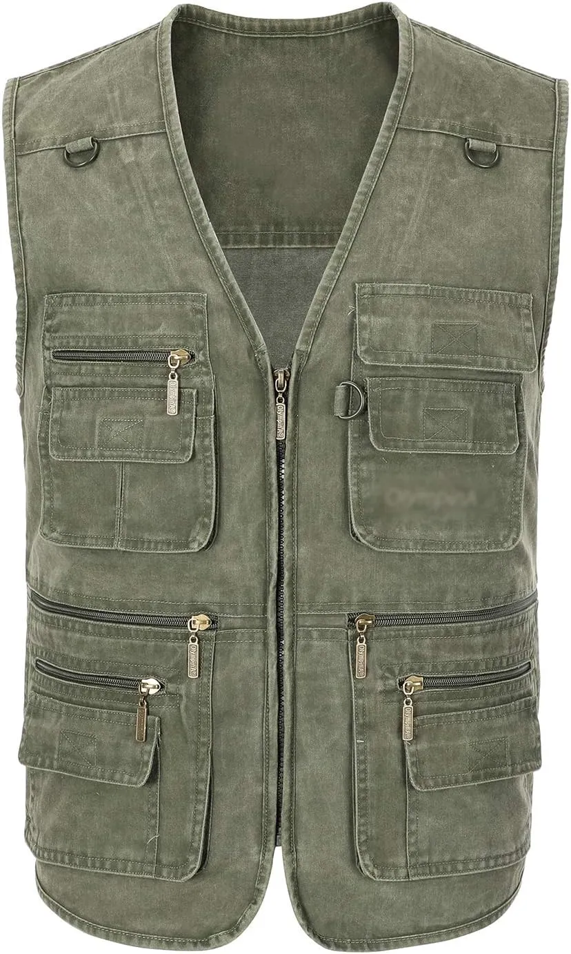 Mens Safari Travel Photo Vest Outdoor Fishing Multi Pocket Jacket Beige