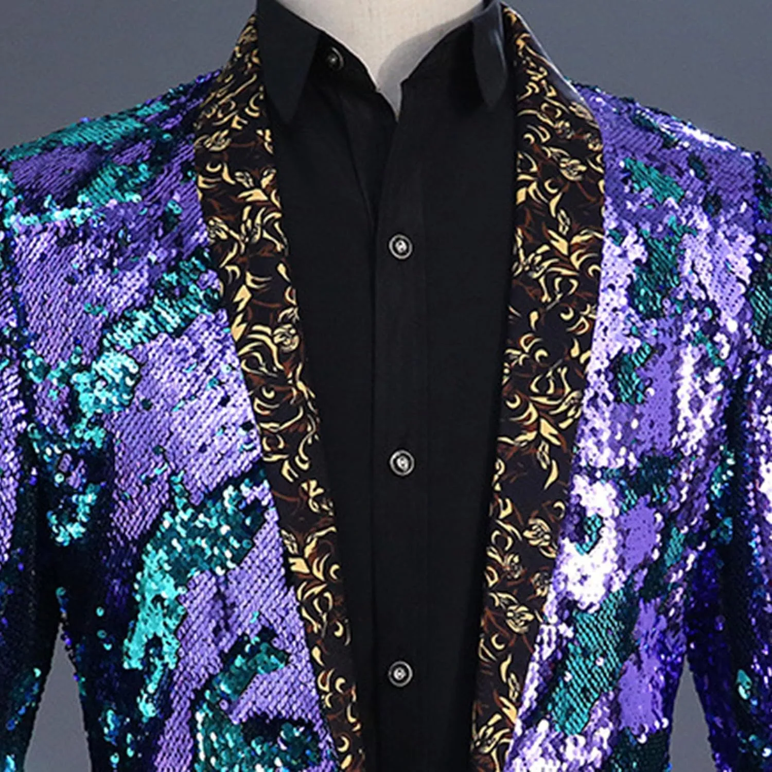 Mens Sequin Blazer Tuxedo Party Prom Fashion Metallic Jacket Shiny Outfit Wedding Tuxedo One Button Jacket