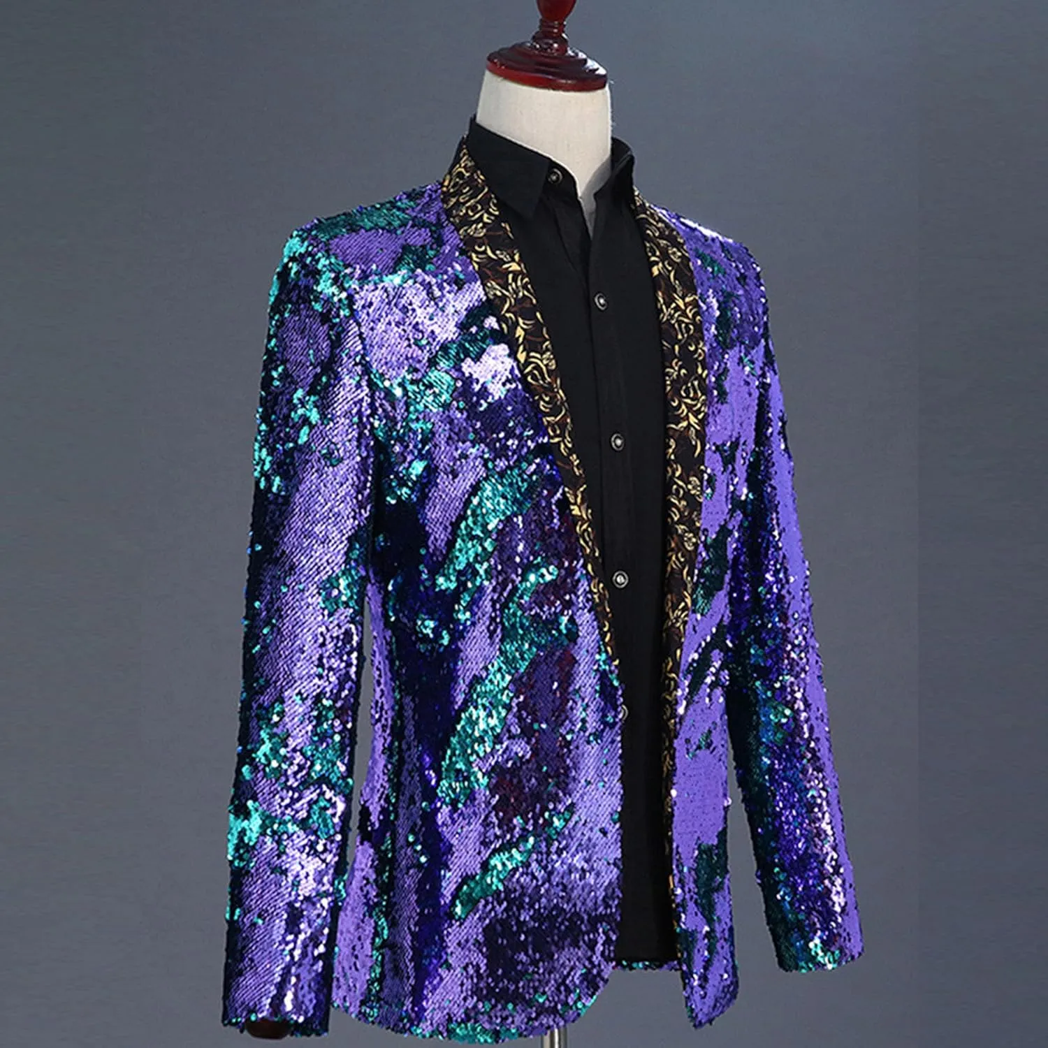 Mens Sequin Blazer Tuxedo Party Prom Fashion Metallic Jacket Shiny Outfit Wedding Tuxedo One Button Jacket