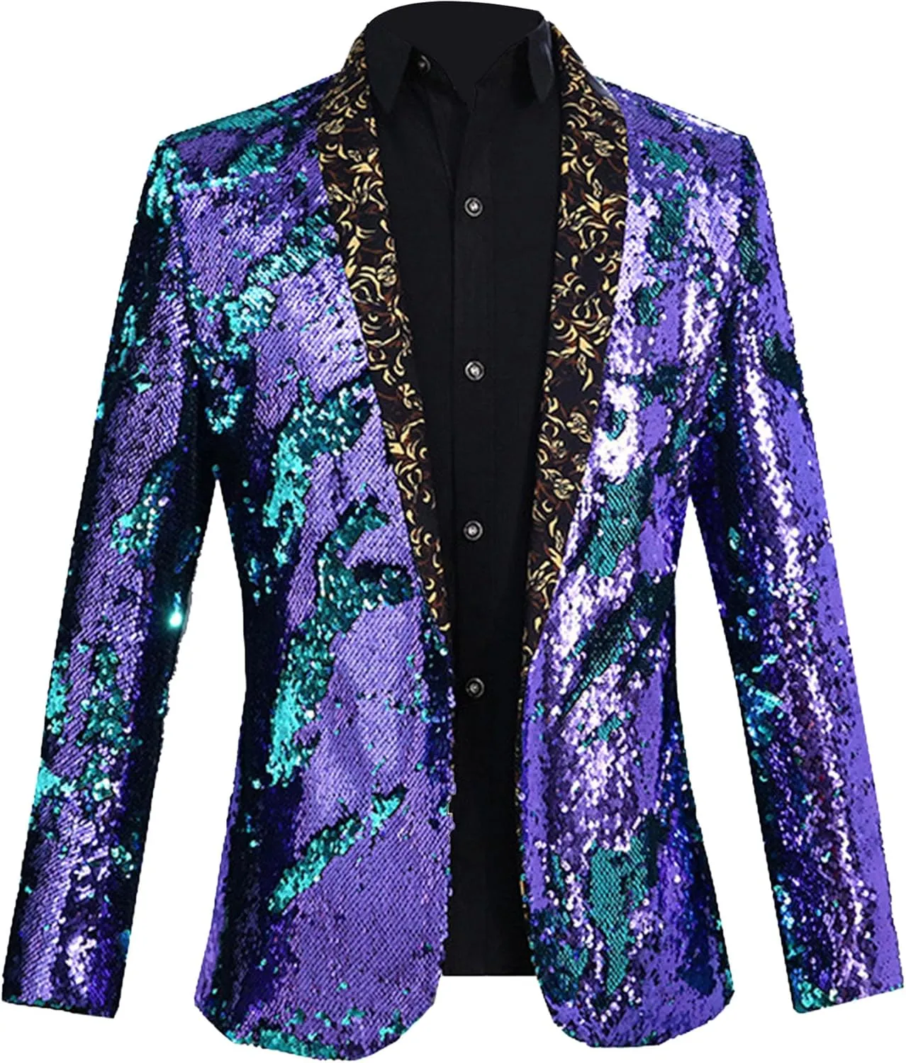 Mens Sequin Blazer Tuxedo Party Prom Fashion Metallic Jacket Shiny Outfit Wedding Tuxedo One Button Jacket