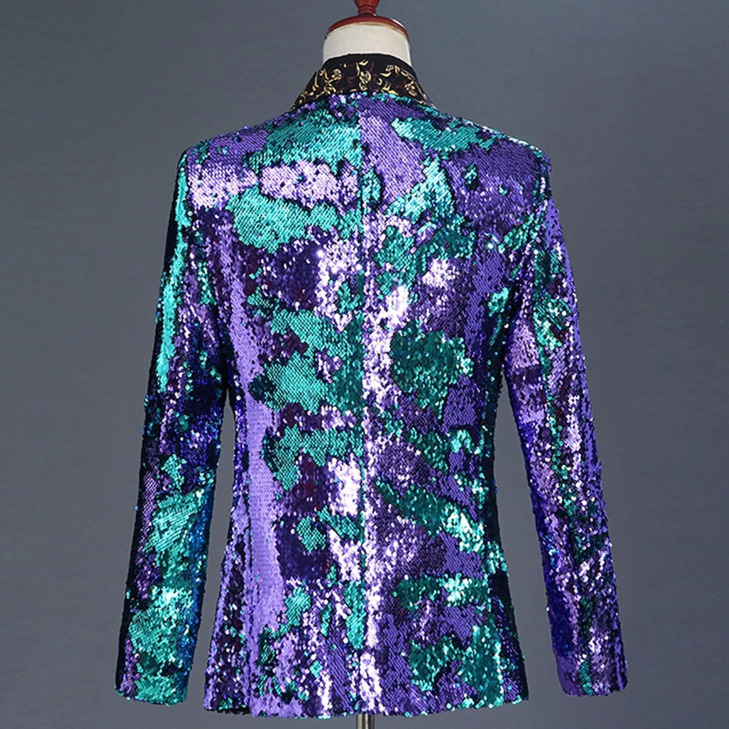 Mens Sequin Blazer Tuxedo Party Prom Fashion Metallic Jacket Shiny Outfit Wedding Tuxedo One Button Jacket