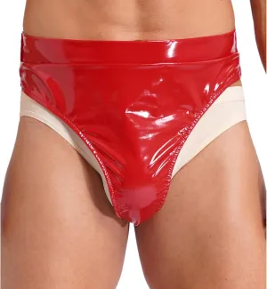 Men's Shiny Metallic High Waist Bikini Briefs Buckle Belted Bulge Pouch Panties Thongs Underwear
