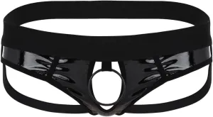 Mens Shiny Wetlook Leather Sissy O-ring Pouch Hole Jockstrap Bikini Briefs Hollow Out Hipster Thongs Underwear