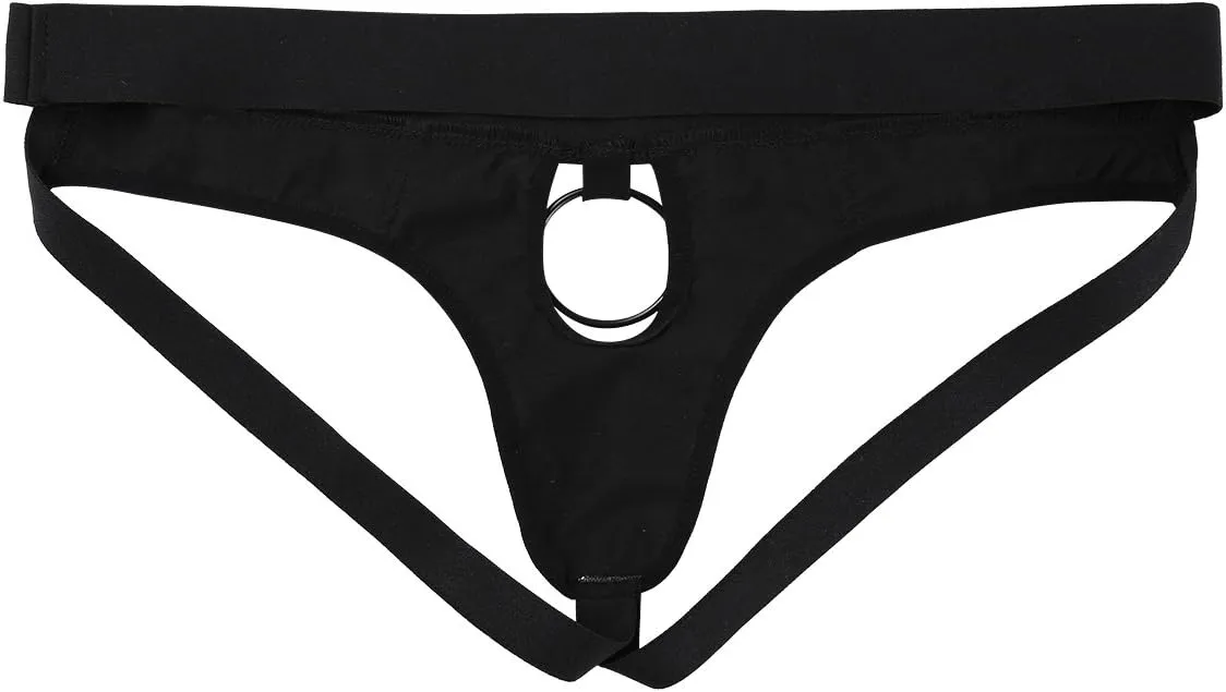 Mens Shiny Wetlook Leather Sissy O-ring Pouch Hole Jockstrap Bikini Briefs Hollow Out Hipster Thongs Underwear
